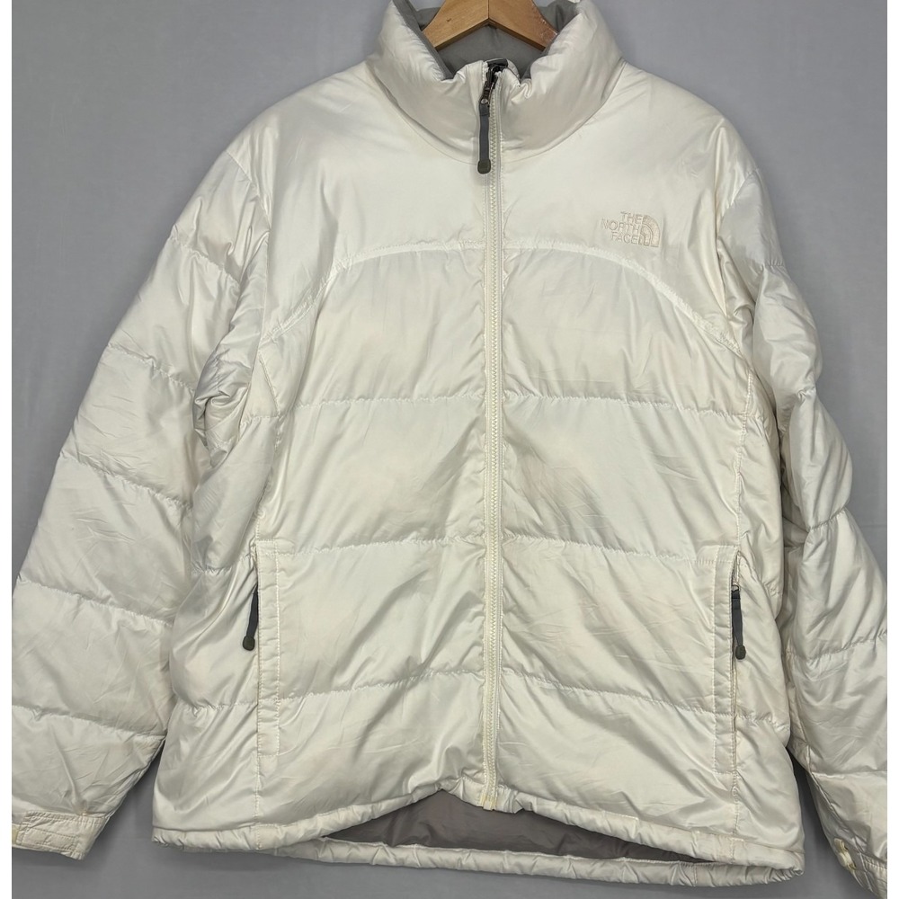 The North Face 700 Nuptse Goose Down Puffer Jacket Womens White Logo Extra Large